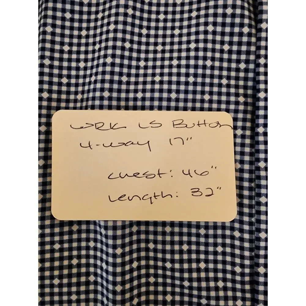 WRK Dress LS Shirt Mens 17 4-Way Stretch Blue Check Flip Cuff Fitted Button